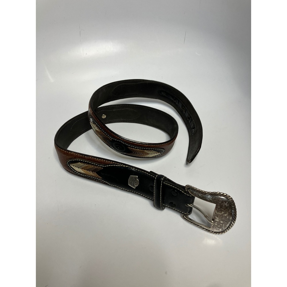 Larry Mahan leather western belt cowboy cowgirl leather is 39.5" long *flawed*